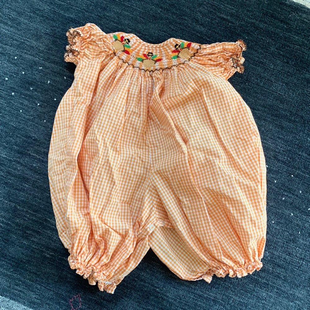 Thanksgiving Smocked Jumper- 6 mos- Classic Whimsy
